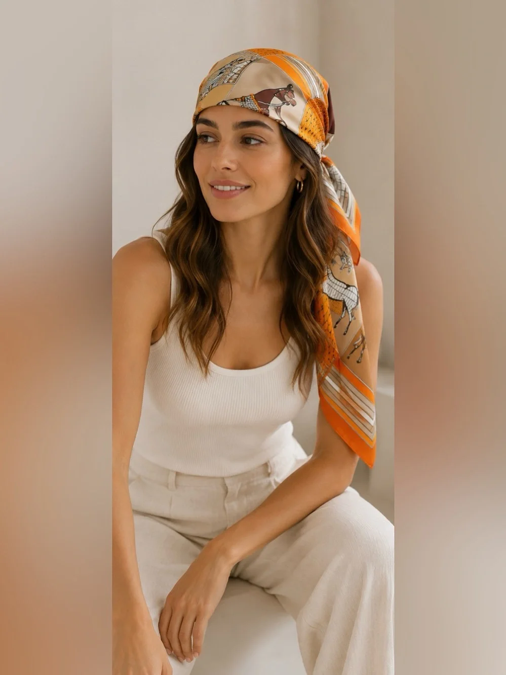 Luxury Equestrian Satin Head Scarf | Horse Print Silk-Like Bandana Hair Wrap